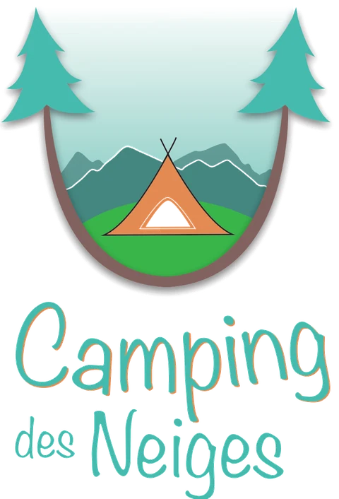 Camping des Neiges – türkis-orangefarbenes Logo