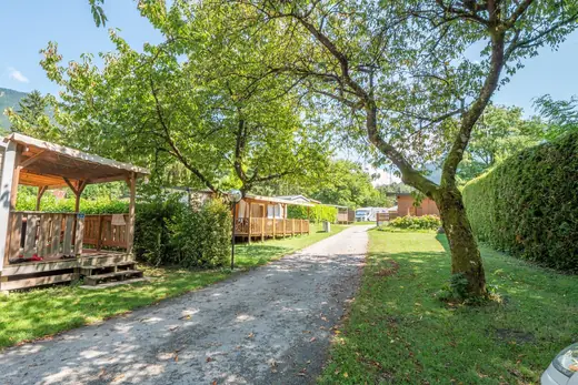 Schaduwrijke laan op Camping des Neiges