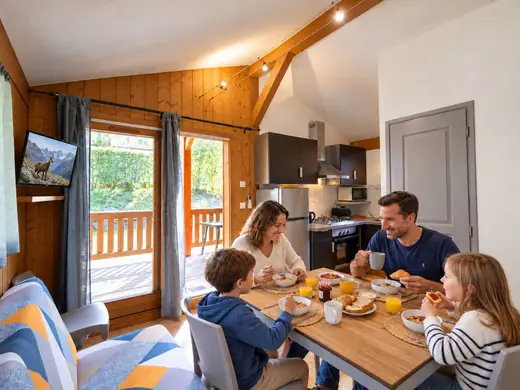 Interieur van een chalet op Camping des Neiges